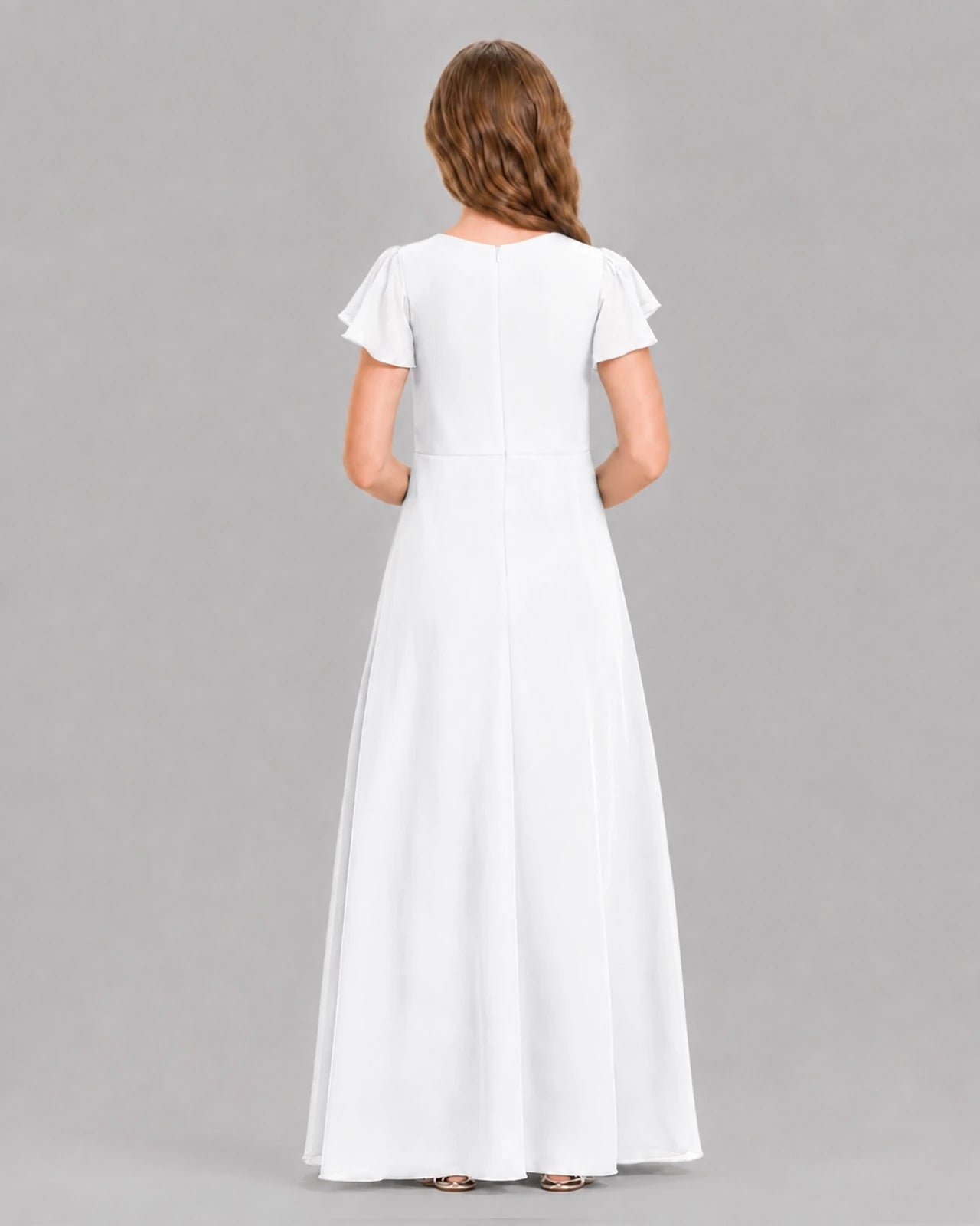 White A-line Junior Bridesmaid Dresses Back