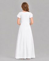 White A-line Junior Bridesmaid Dresses Back