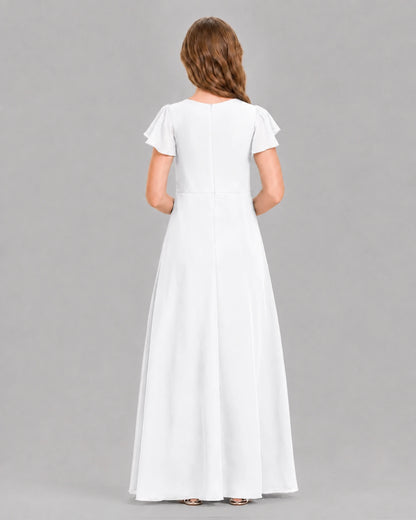 White A-line Junior Bridesmaid Dresses Back