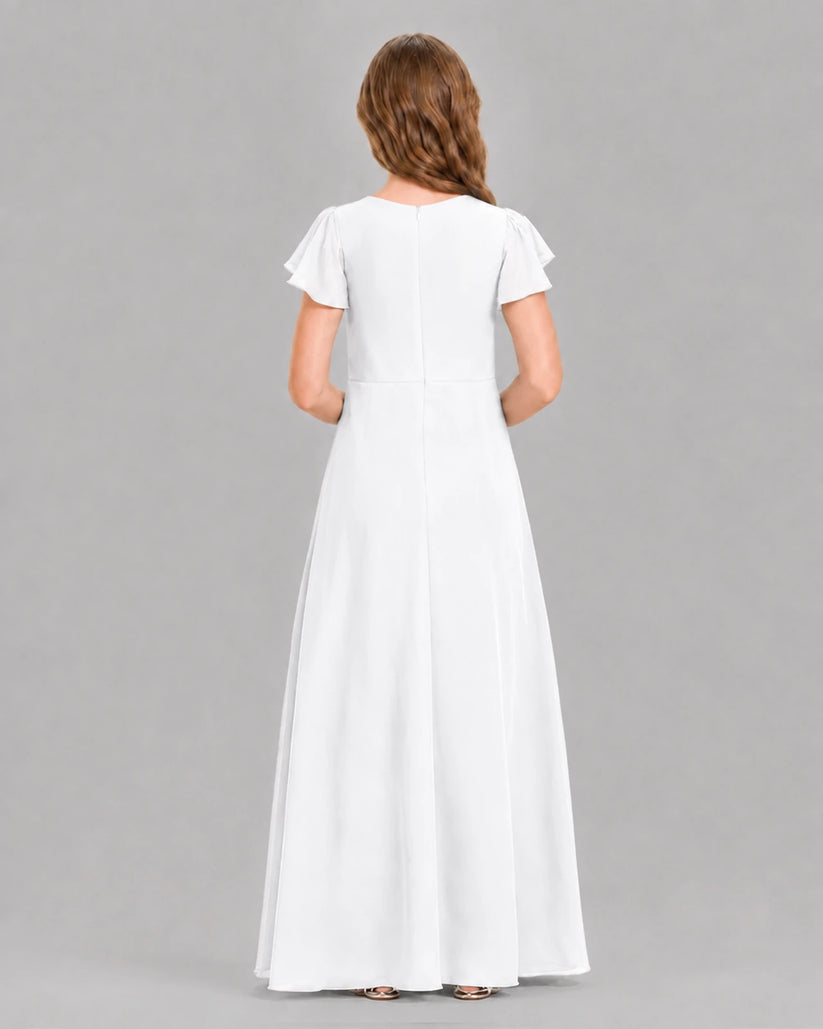 White A-line Junior Bridesmaid Dresses Back