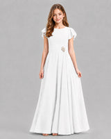 White A-line Junior Bridesmaid Dresses Front