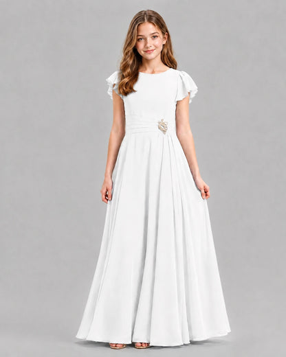 White A-line Junior Bridesmaid Dresses Front