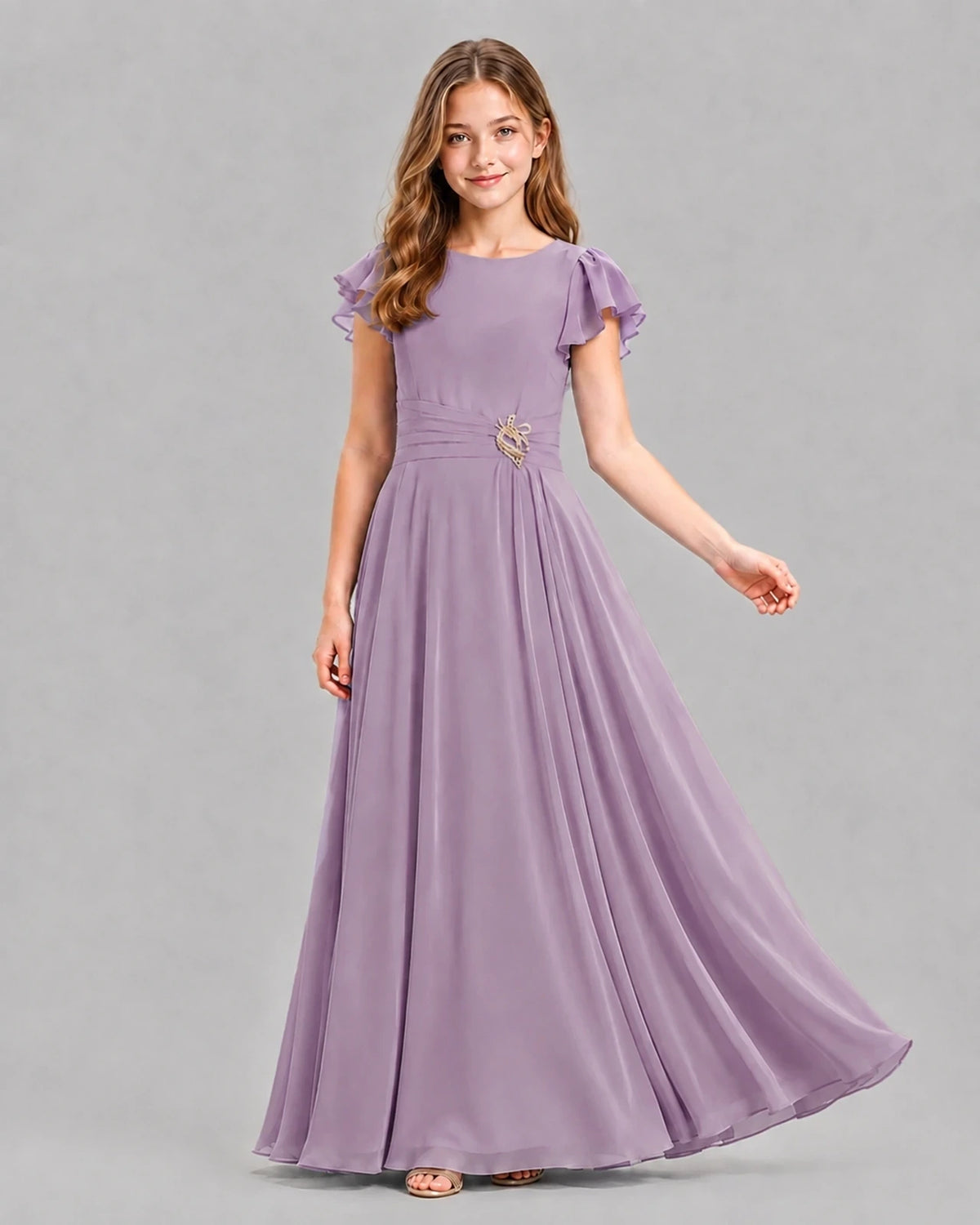 Wisteria A-line Junior Bridesmaid Dresses Pose