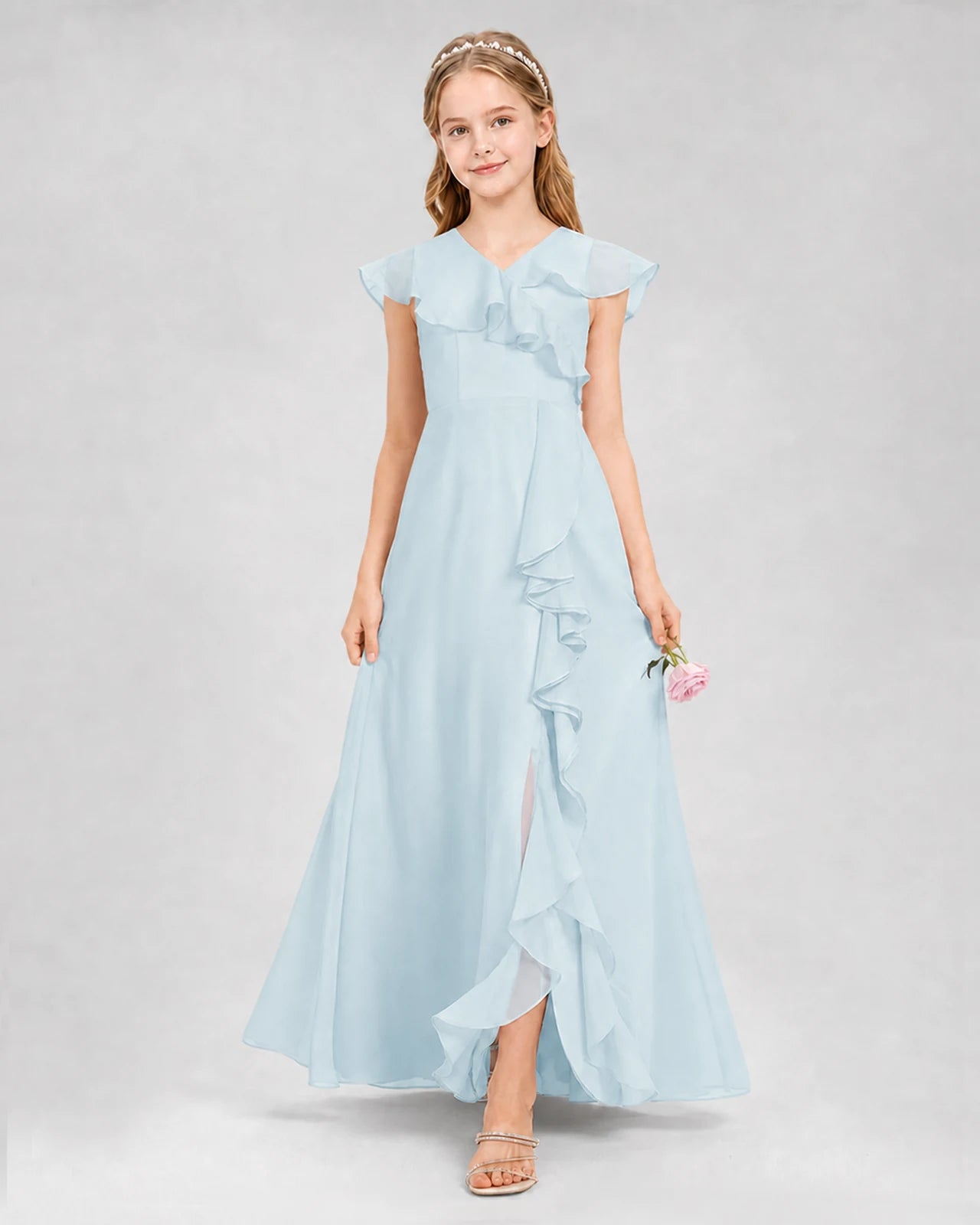 Baby Blue A-line Junior Bridesmaid Dresses Back