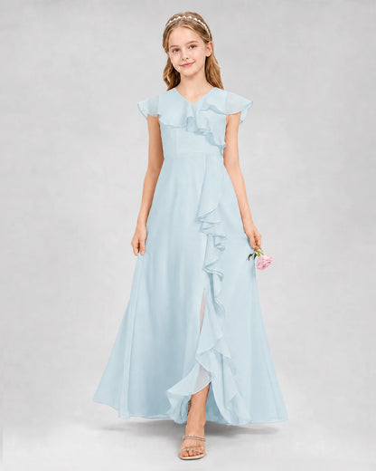 Baby Blue A-line Junior Bridesmaid Dresses Back