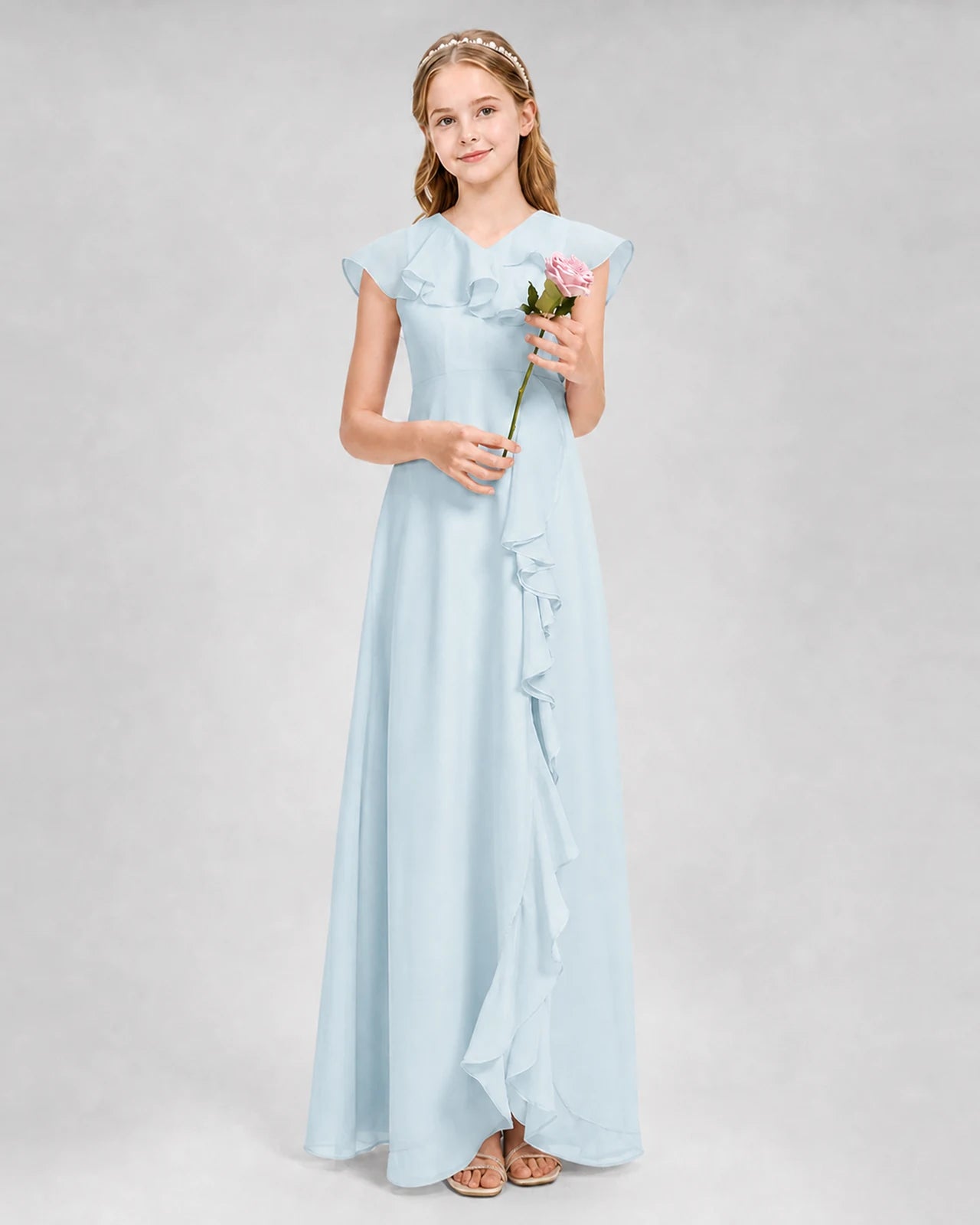 Baby Blue A-line Junior Bridesmaid Dresses Front