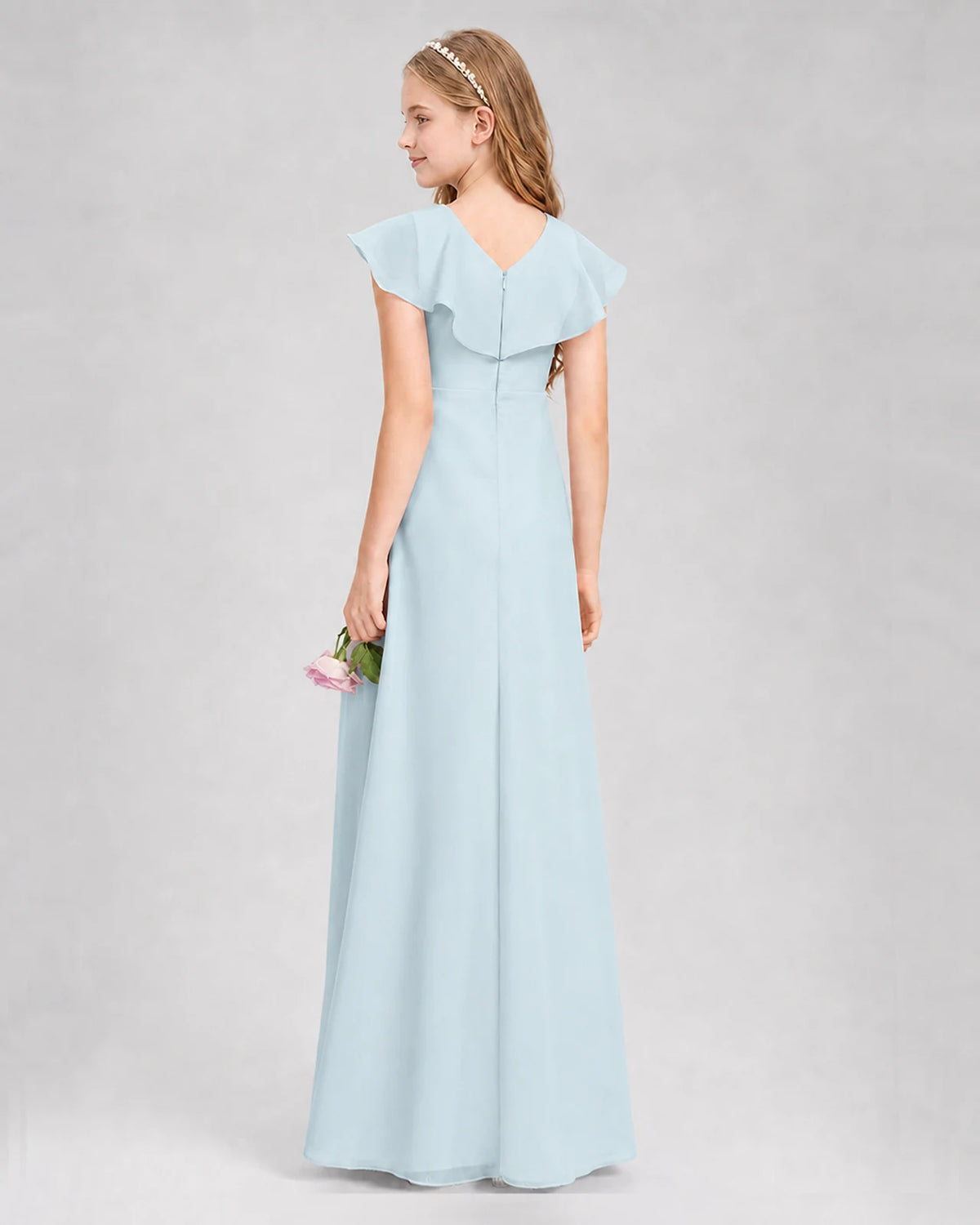 Baby Blue A-line Junior Bridesmaid Dresses Side