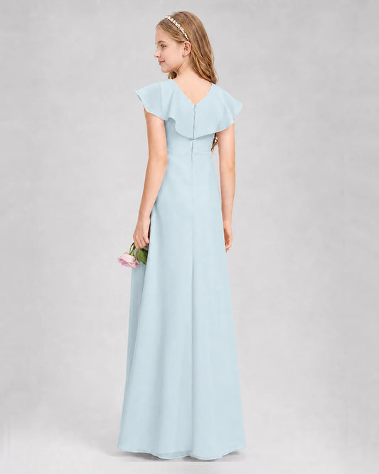 Baby Blue A-line Junior Bridesmaid Dresses Side