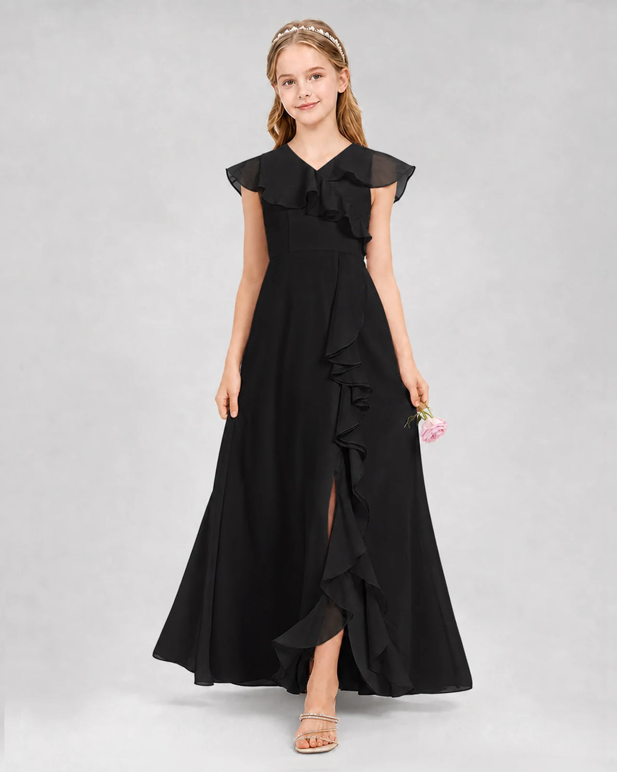 Black A-line Junior Bridesmaid Dresses Back