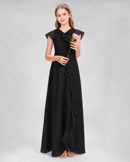 Black A-line Junior Bridesmaid Dresses Front
