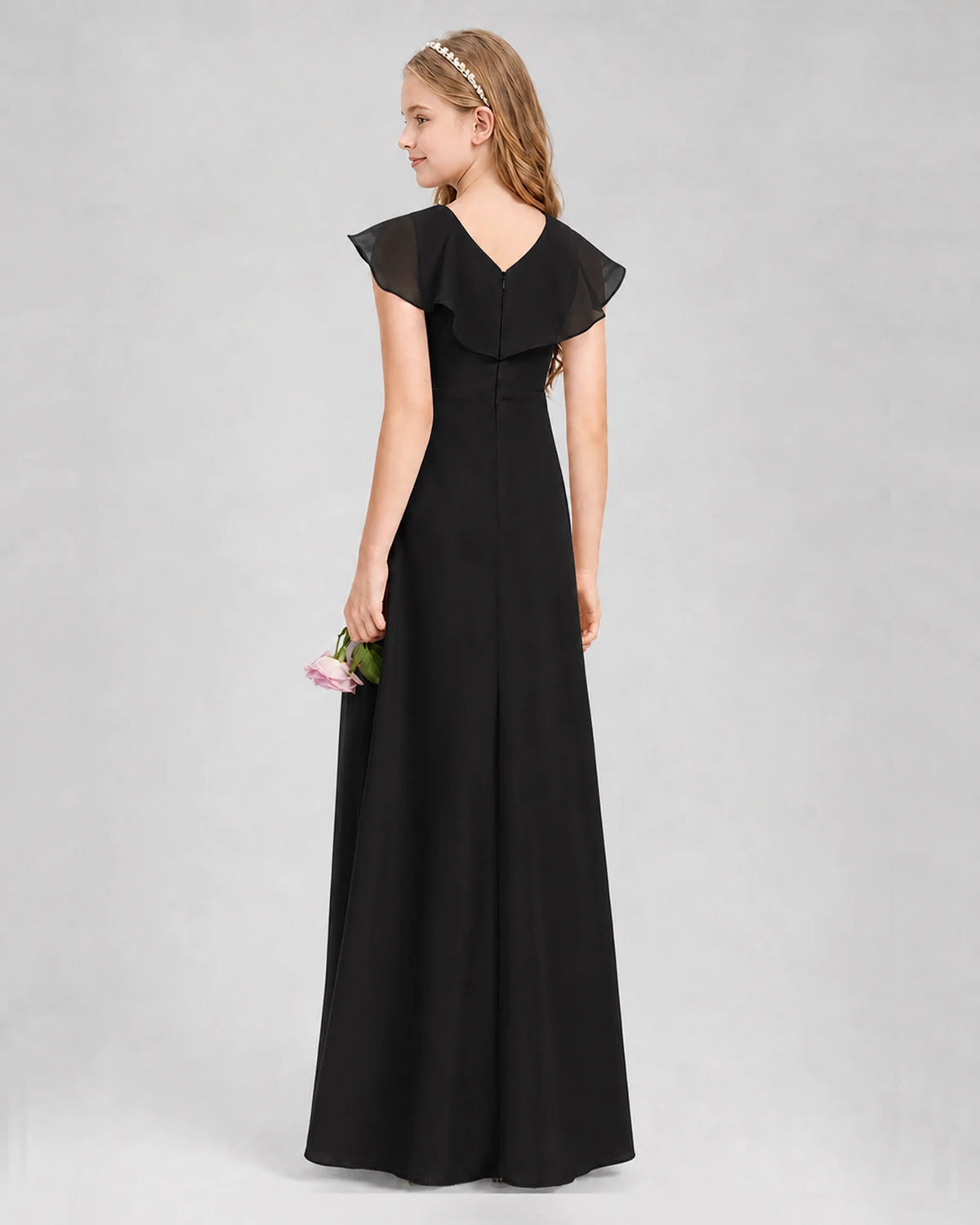 Black A-line Junior Bridesmaid Dresses Side