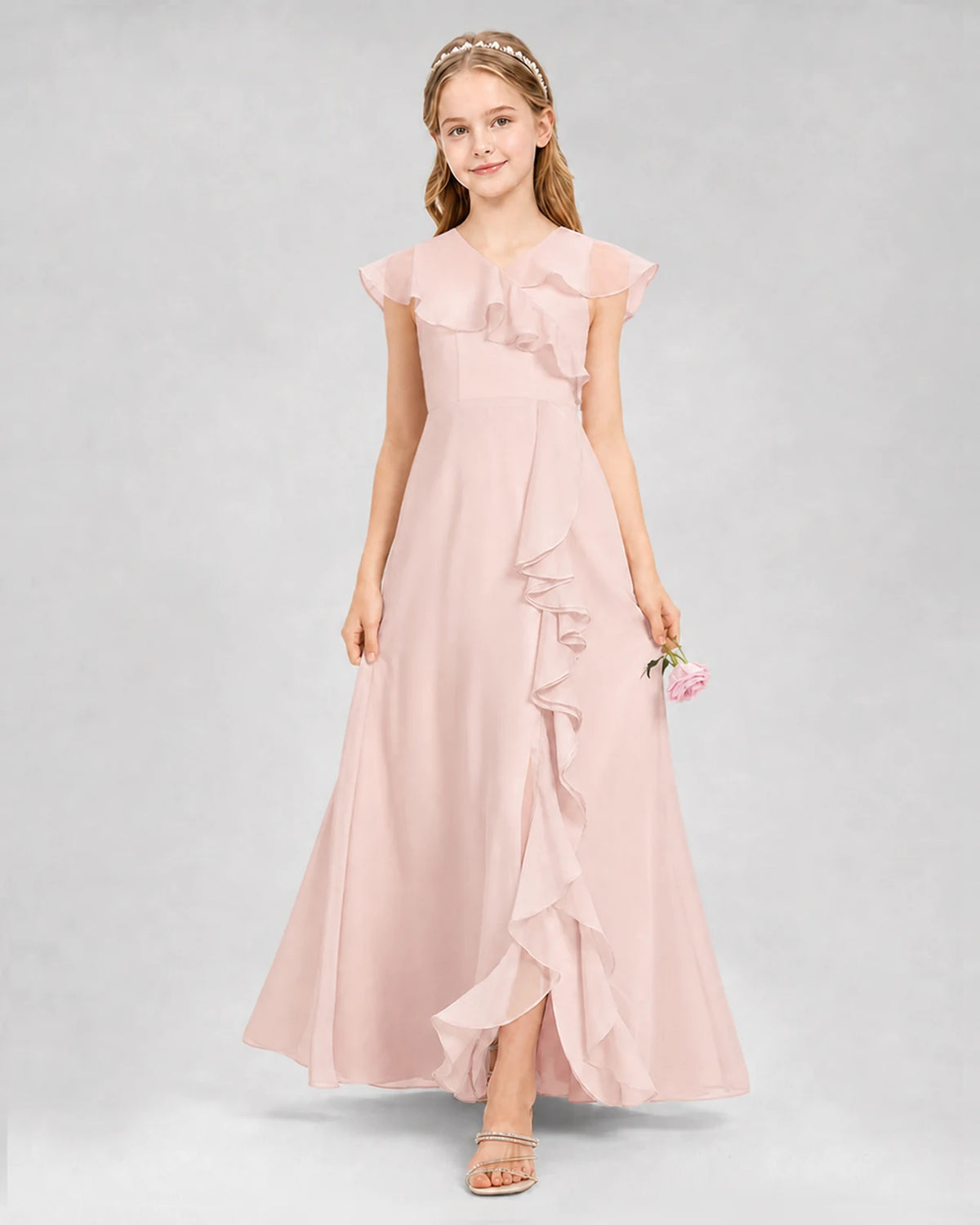 Blush Pink A-line Junior Bridesmaid Dresses Back