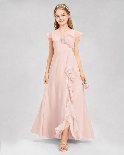 Blush Pink A-line Junior Bridesmaid Dresses Back