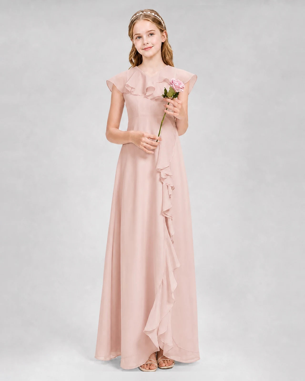 Blush Pink A-line Junior Bridesmaid Dresses Front