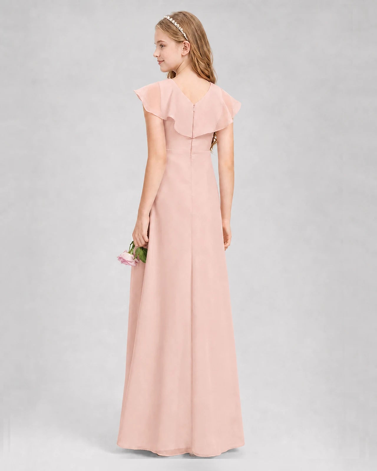 Blush Pink A-line Junior Bridesmaid Dresses Side