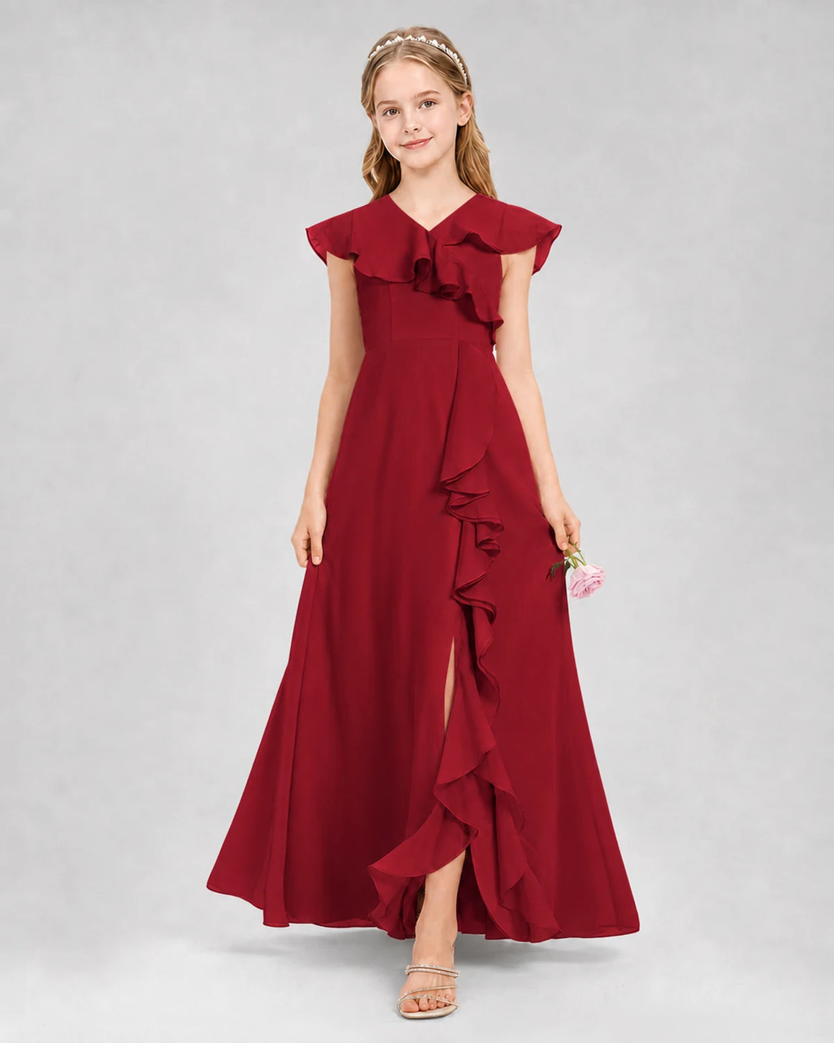 Burgundy A-line Junior Bridesmaid Dresses Back