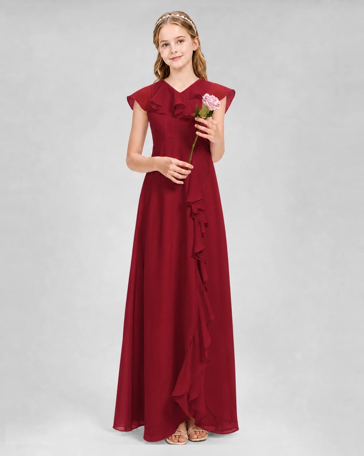 Burgundy A-line Junior Bridesmaid Dresses Front