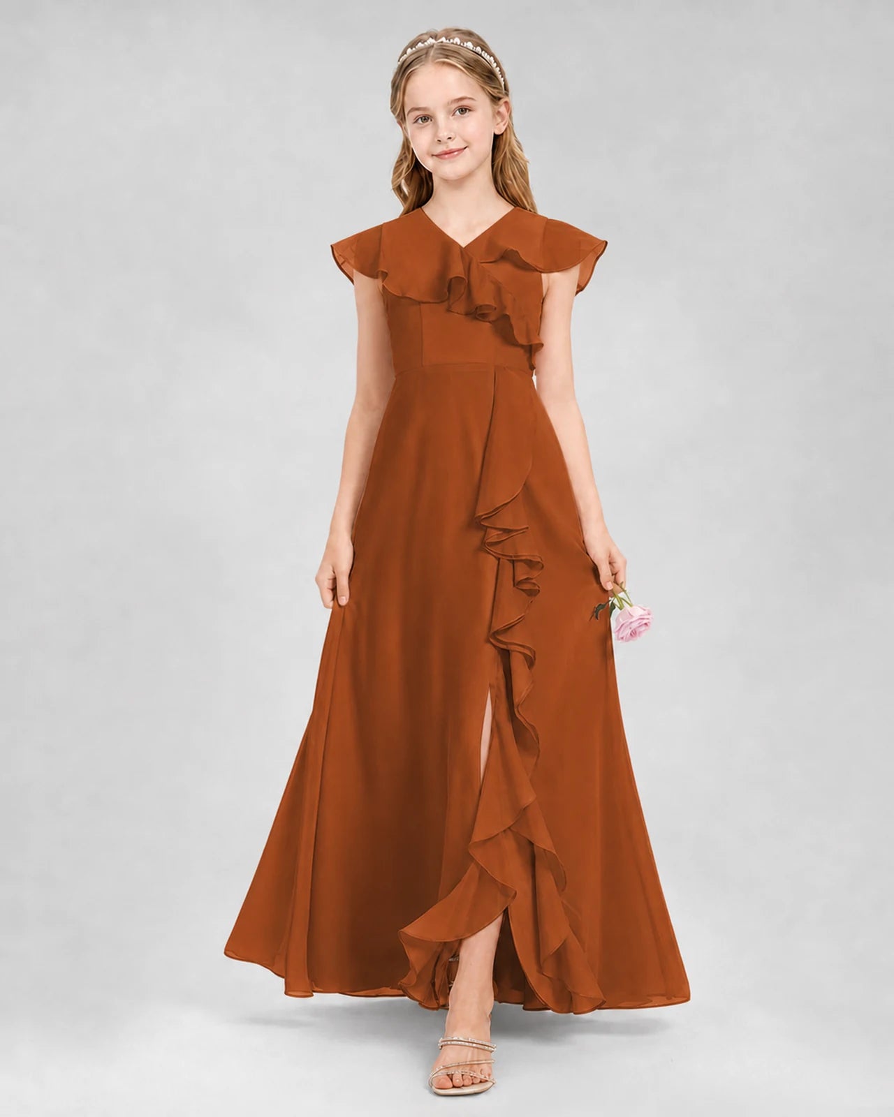 Burnt Orange A-line Junior Bridesmaid Dresses Back