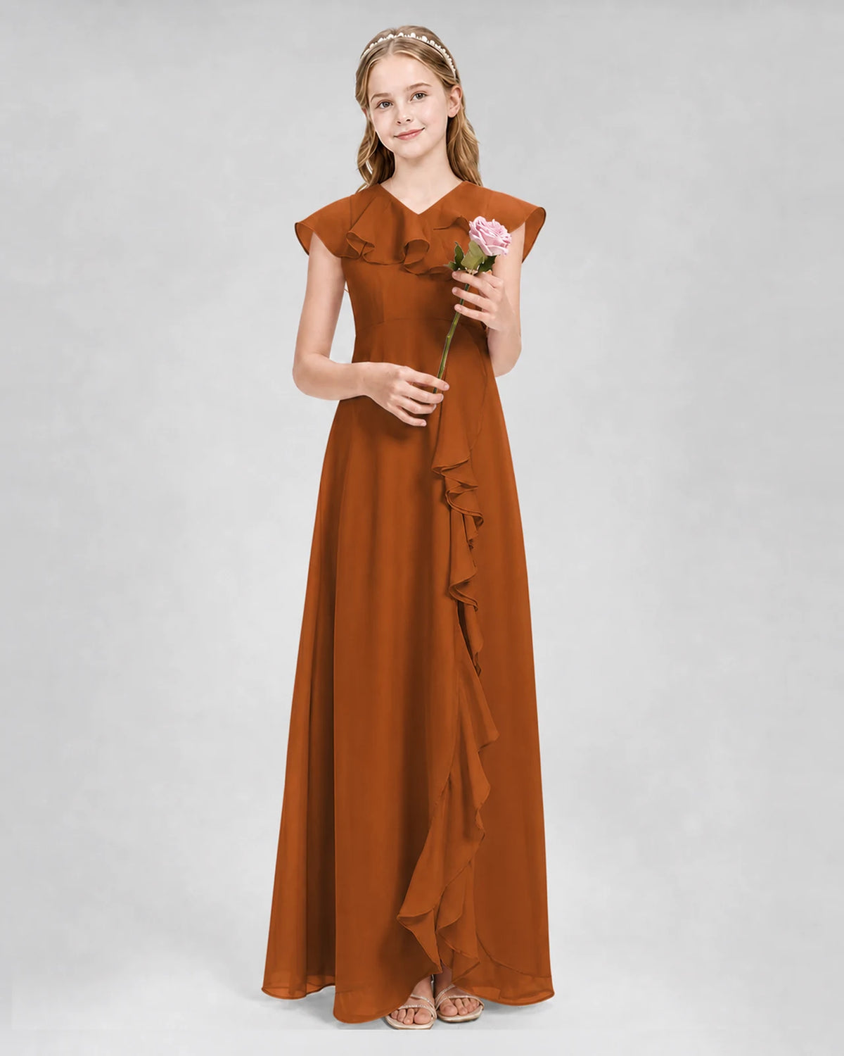 Burnt Orange A-line Junior Bridesmaid Dresses Front