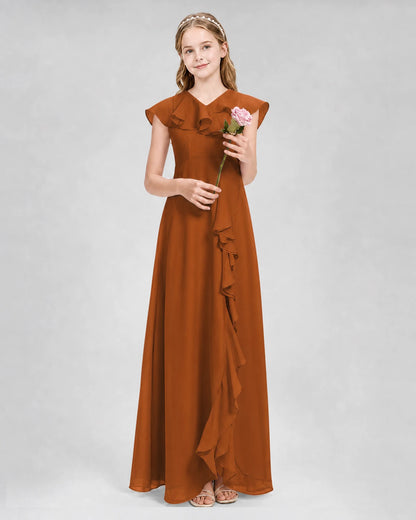 Burnt Orange A-line Junior Bridesmaid Dresses Front