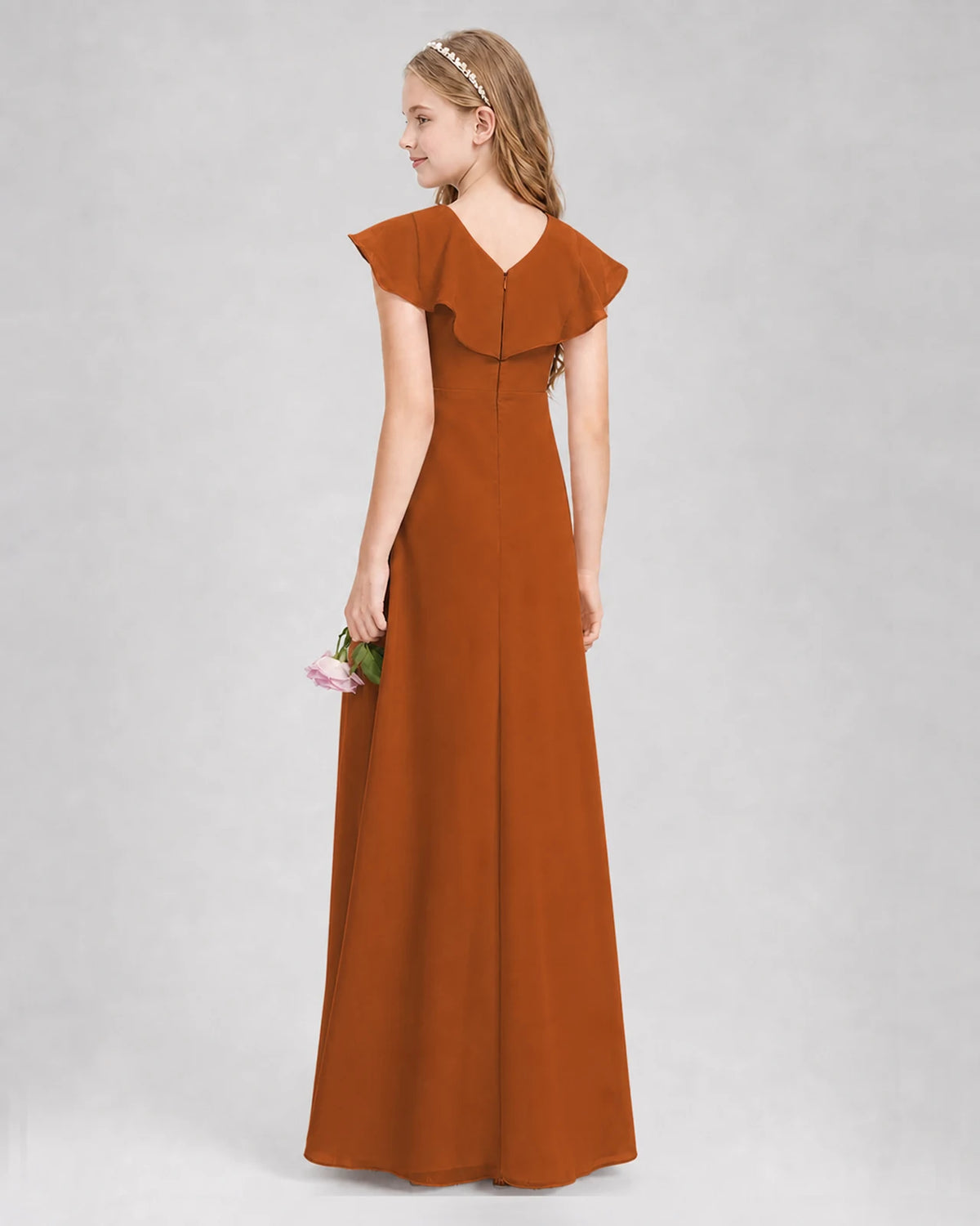 Burnt Orange A-line Junior Bridesmaid Dresses Side