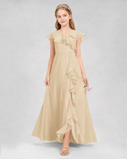 Champagne A-line Junior Bridesmaid Dresses Back