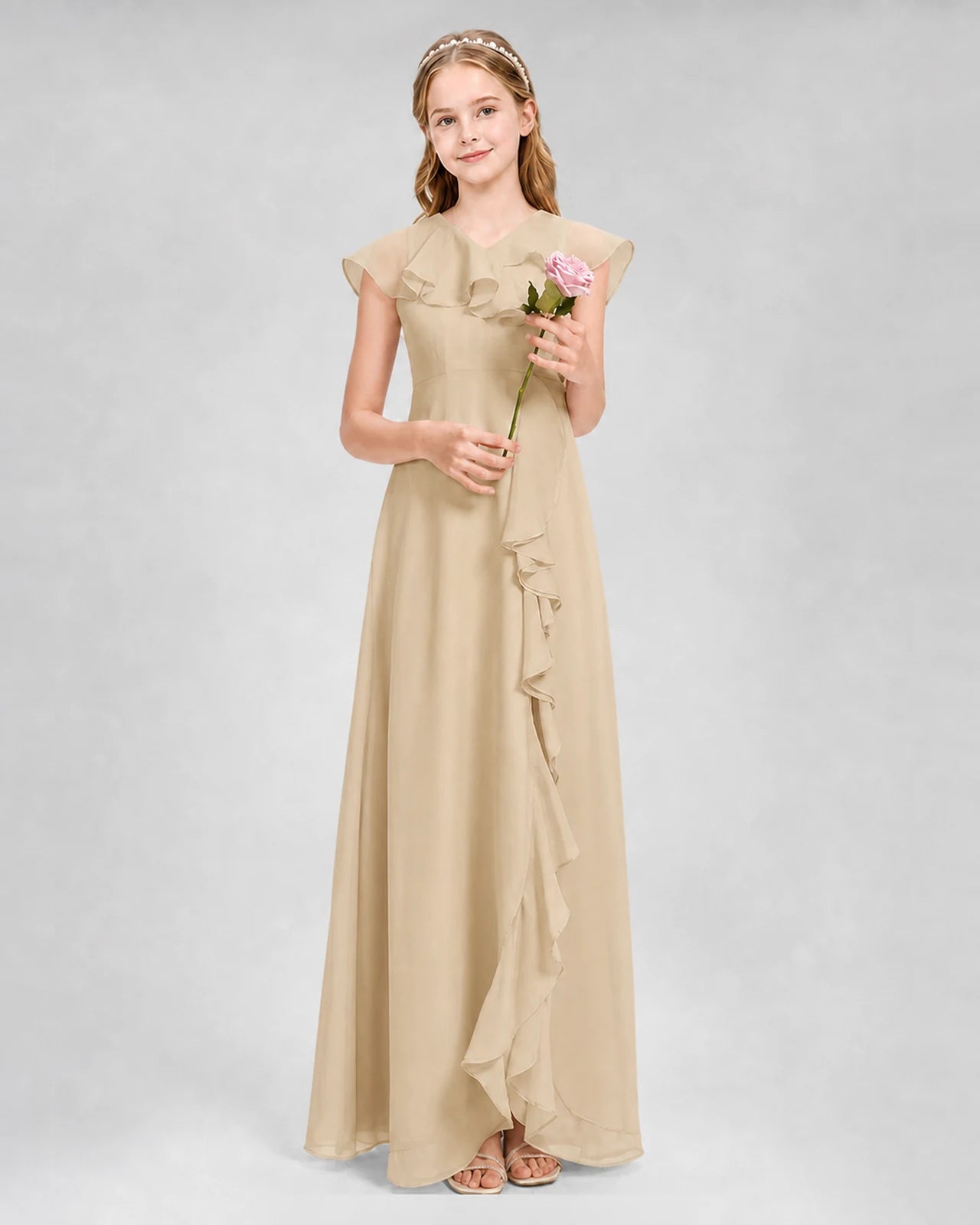 Champagne A-line Junior Bridesmaid Dresses Front