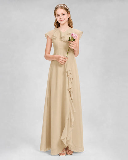 Champagne A-line Junior Bridesmaid Dresses Front