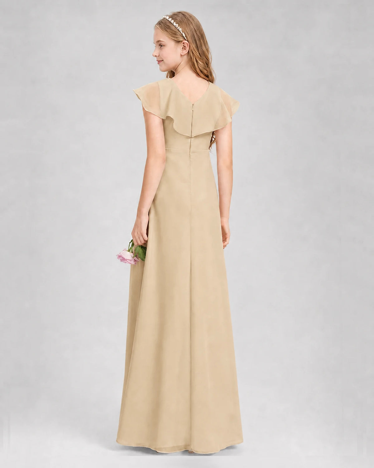 Champagne A-line Junior Bridesmaid Dresses Side