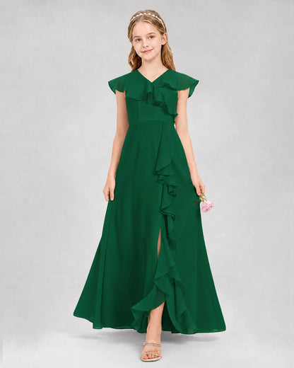Dark Green A-line Junior Bridesmaid Dresses Back