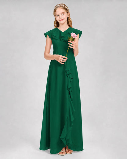 Dark Green A-line Junior Bridesmaid Dresses Front