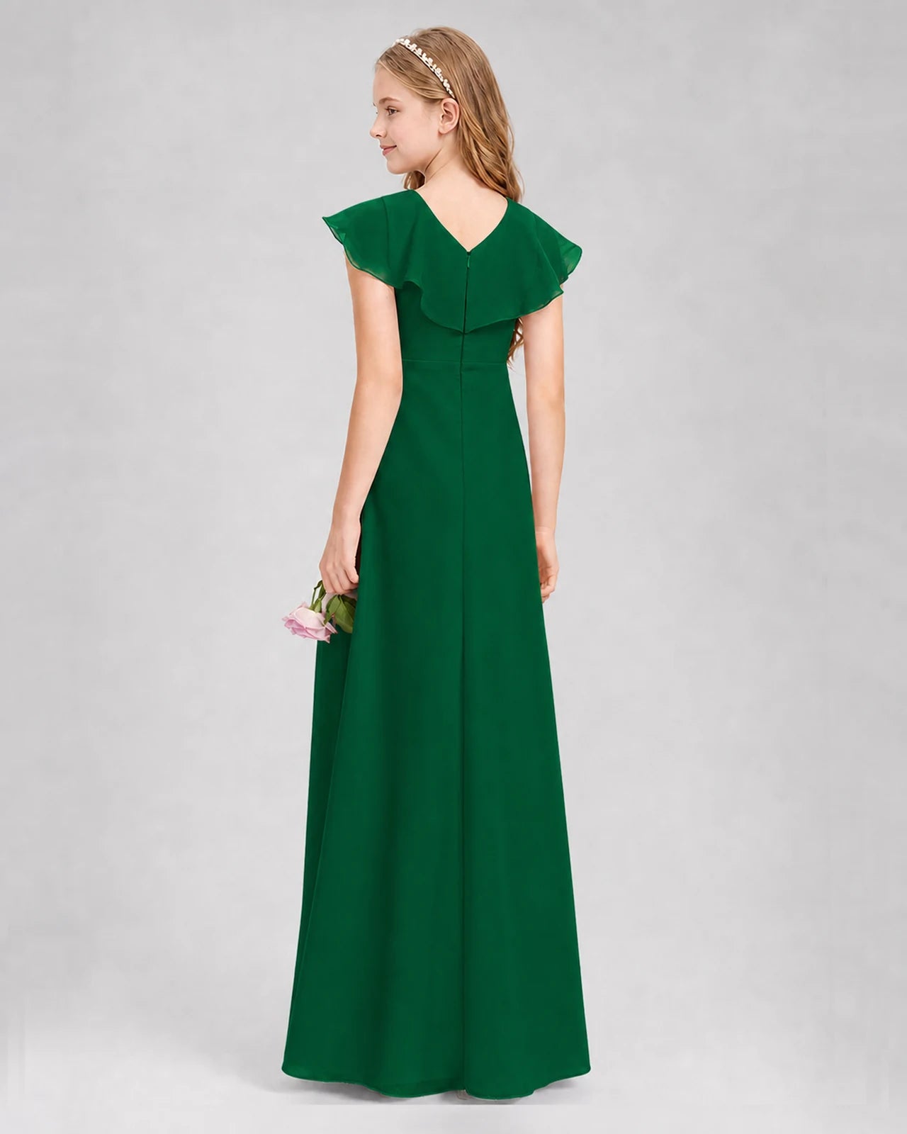 Dark Green A-line Junior Bridesmaid Dresses Side