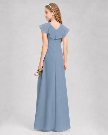 Dusty Blue A-line Junior Bridesmaid Dresses Side