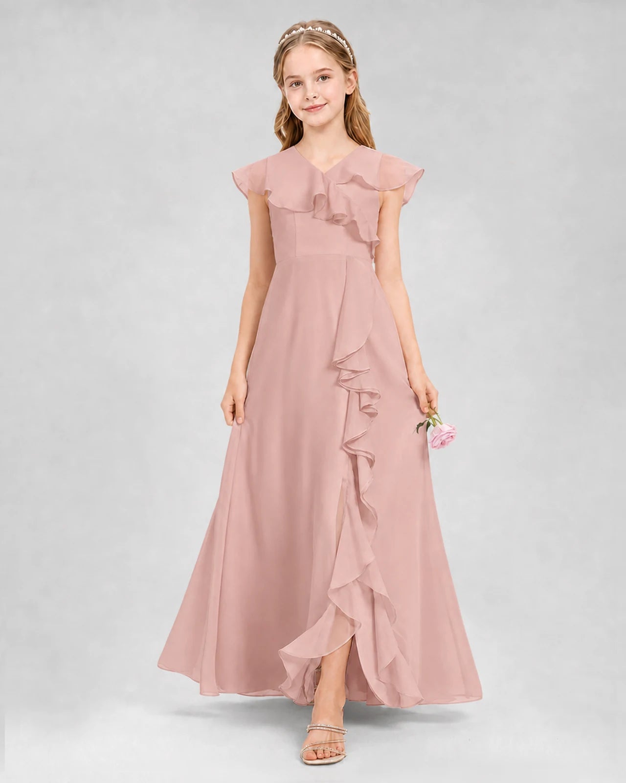 Dusty Rose A-line Junior Bridesmaid Dresses Back