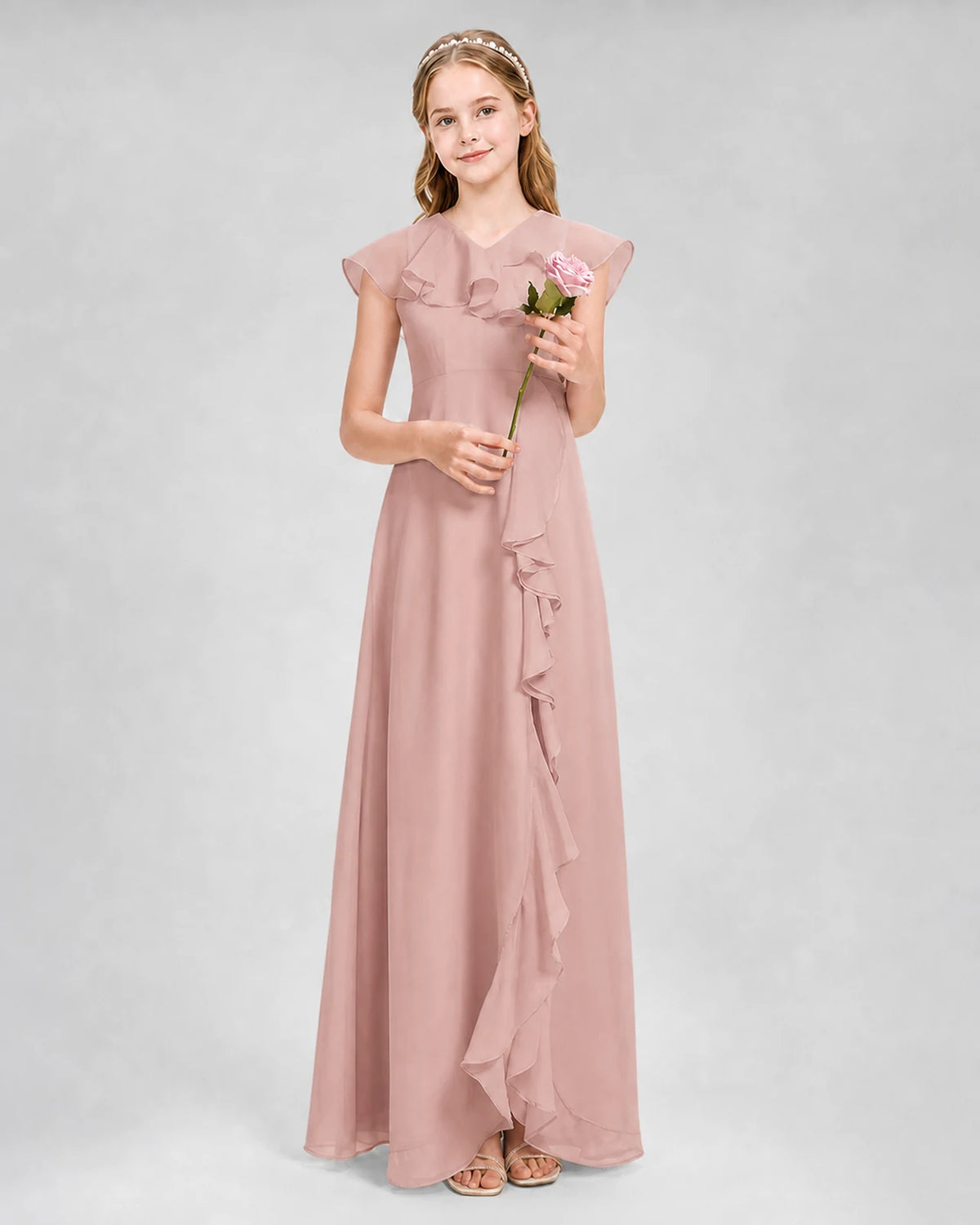 Dusty Rose A-line Junior Bridesmaid Dresses Front