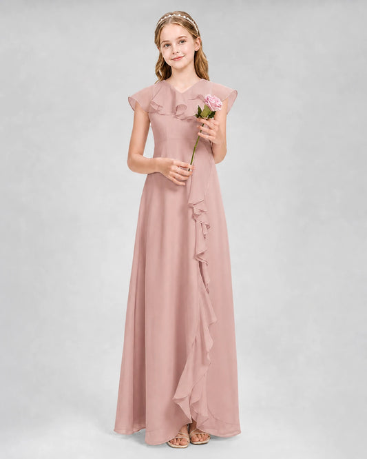 Dusty Rose A-line Junior Bridesmaid Dresses Front