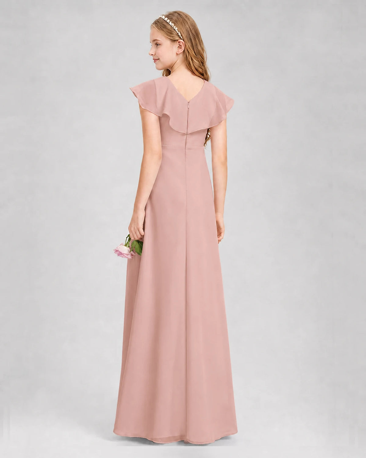 Dusty Rose A-line Junior Bridesmaid Dresses Side