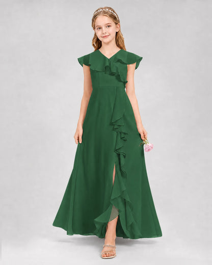 Emerald Green A-line Junior Bridesmaid Dresses Back