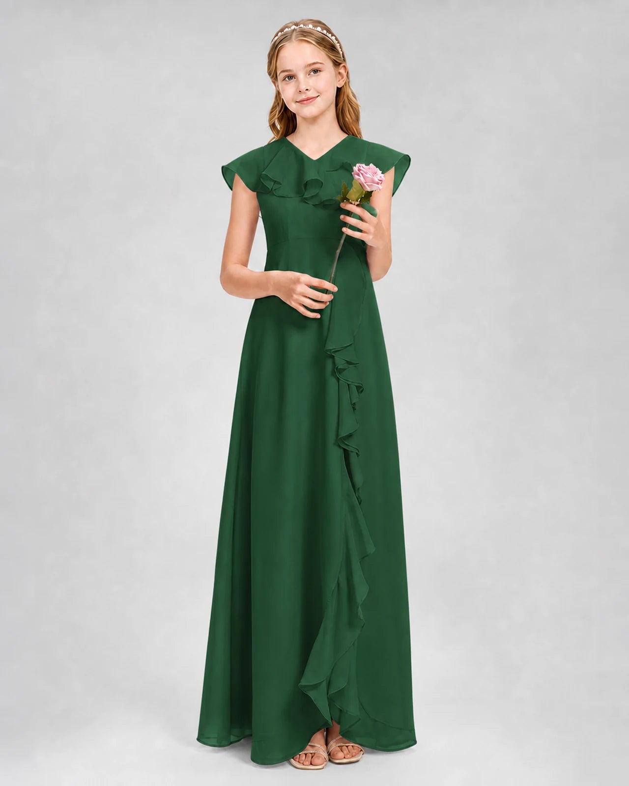 Emerald Green A-line Junior Bridesmaid Dresses Front