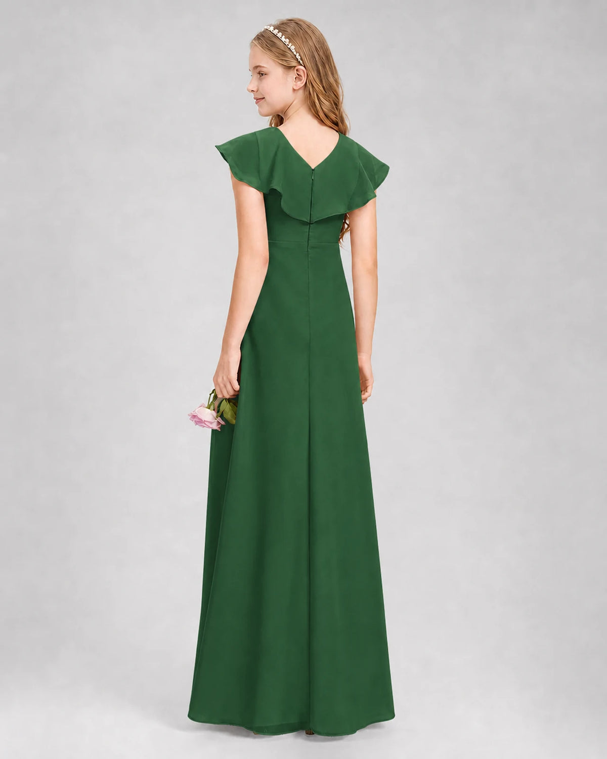 Emerald Green A-line Junior Bridesmaid Dresses Side