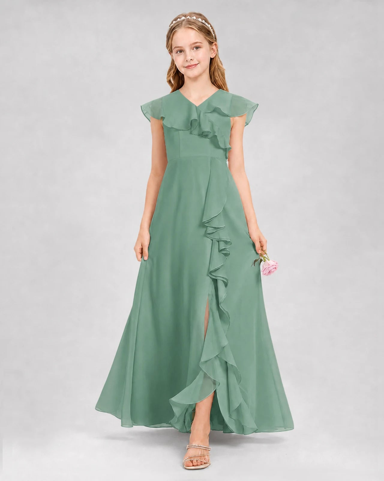 Eucalyptus A-line Junior Bridesmaid Dresses Back