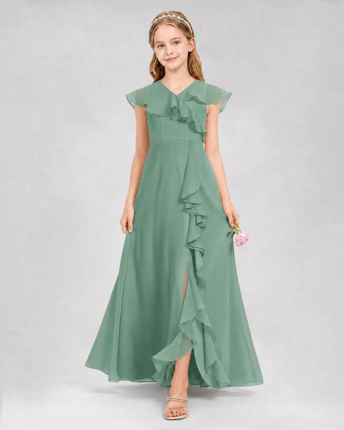 Eucalyptus A-line Junior Bridesmaid Dresses Back