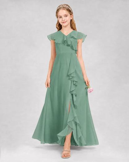 Eucalyptus A-line Junior Bridesmaid Dresses Back