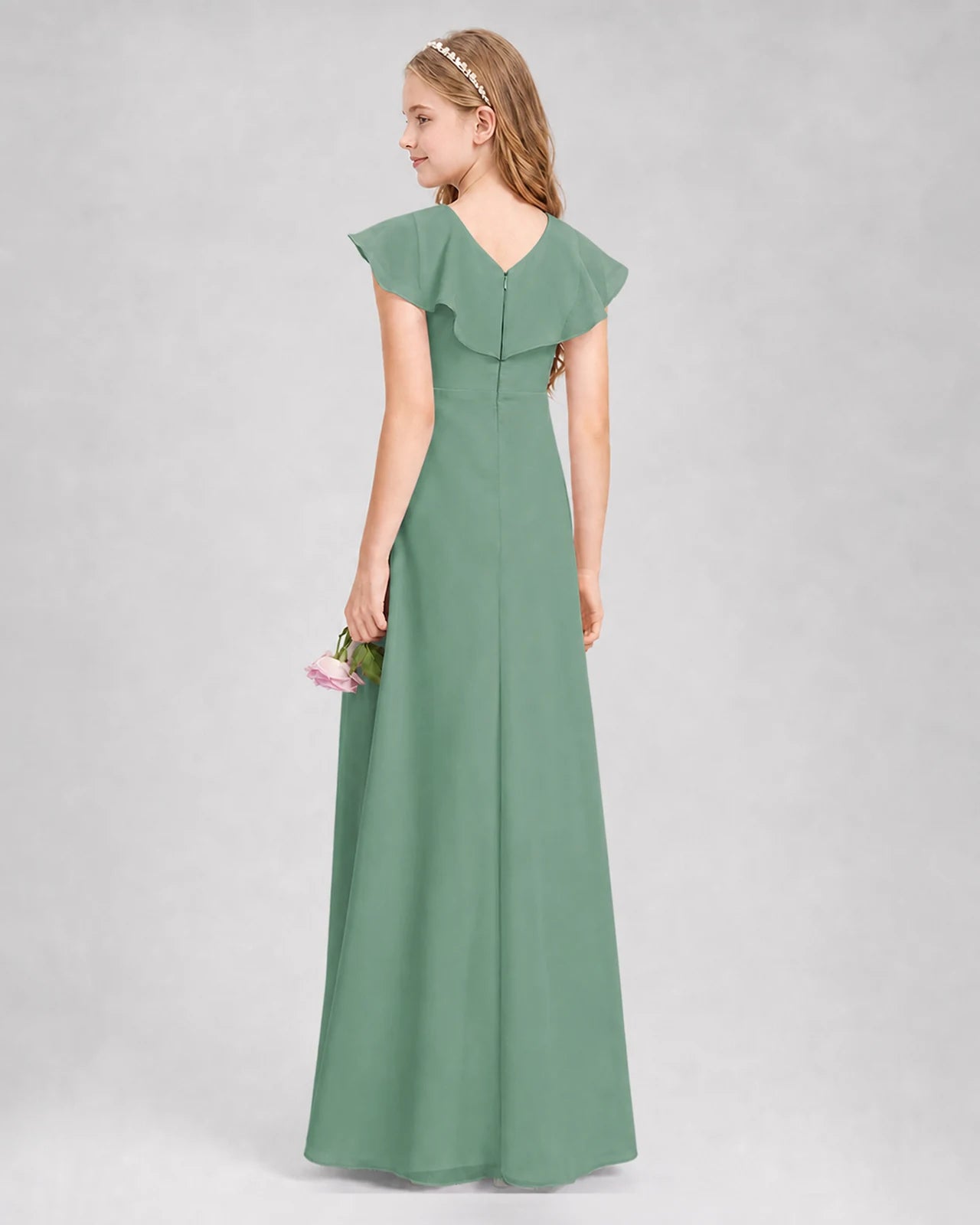 Eucalyptus A-line Junior Bridesmaid Dresses Side