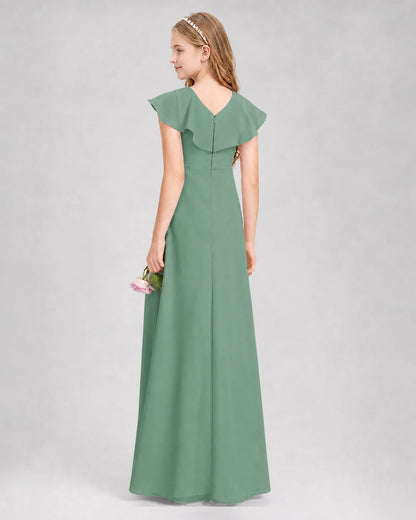 Eucalyptus A-line Junior Bridesmaid Dresses Side