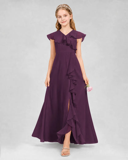 Grape A-line Junior Bridesmaid Dresses Back