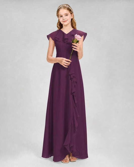 Grape A-line Junior Bridesmaid Dresses Front