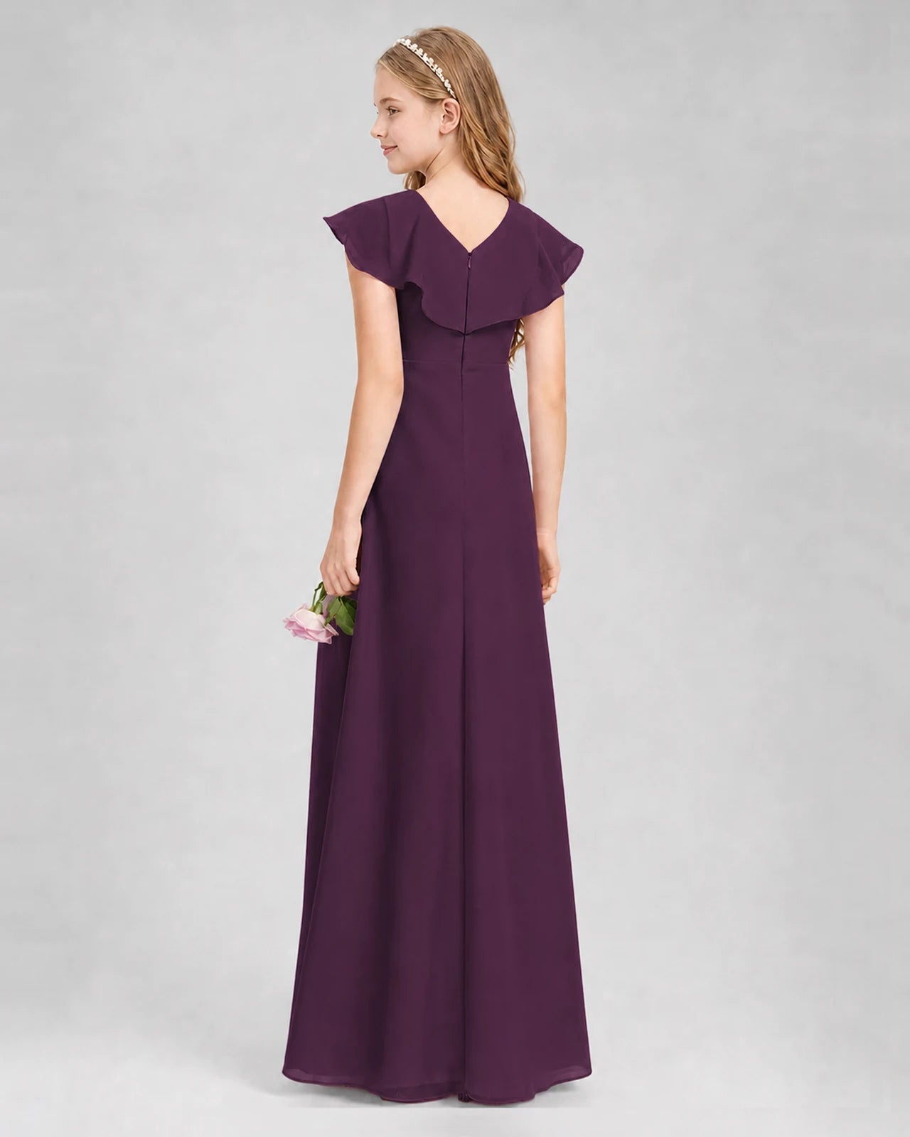 Grape A-line Junior Bridesmaid Dresses Side