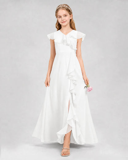 Ivory A-line Junior Bridesmaid Dresses Back