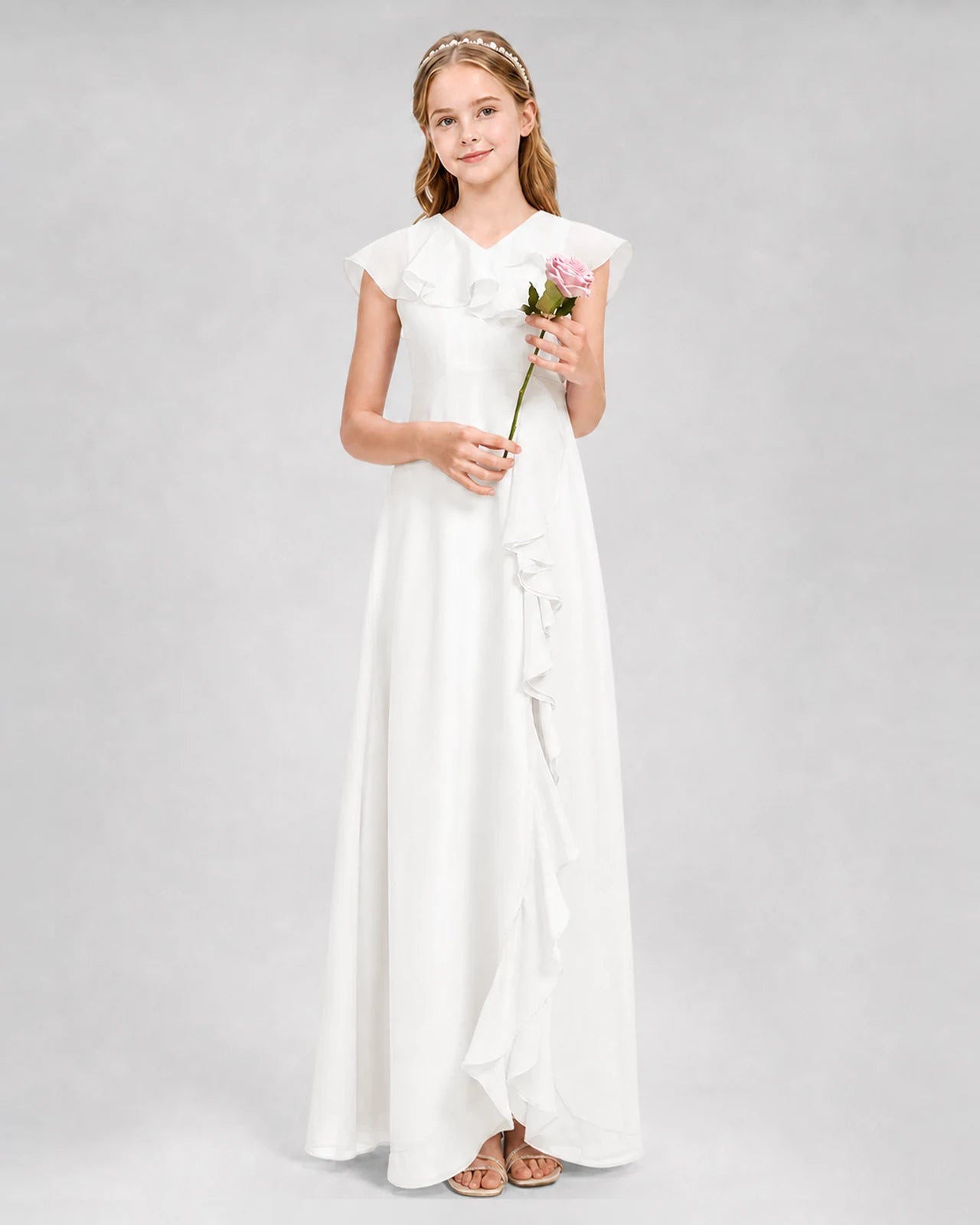 Ivory A-line Junior Bridesmaid Dresses Front
